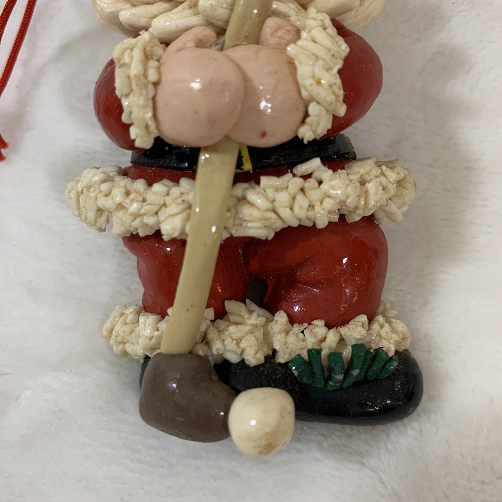 Vintage Glazed Dough Type Christmas Ornament Spaghetti Beard Golf Golfer Santa - Picture 7 of 12